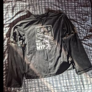 Punk Rave Black graphic shirt w/detachable sleeves
